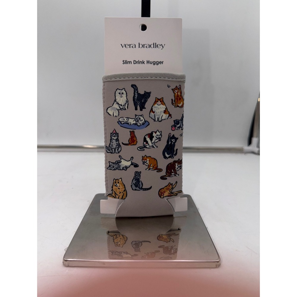 Vera Bradley A Cat's Life Slim Drink Hugger Neoprene Can Sleeve 52331-23028 Gray